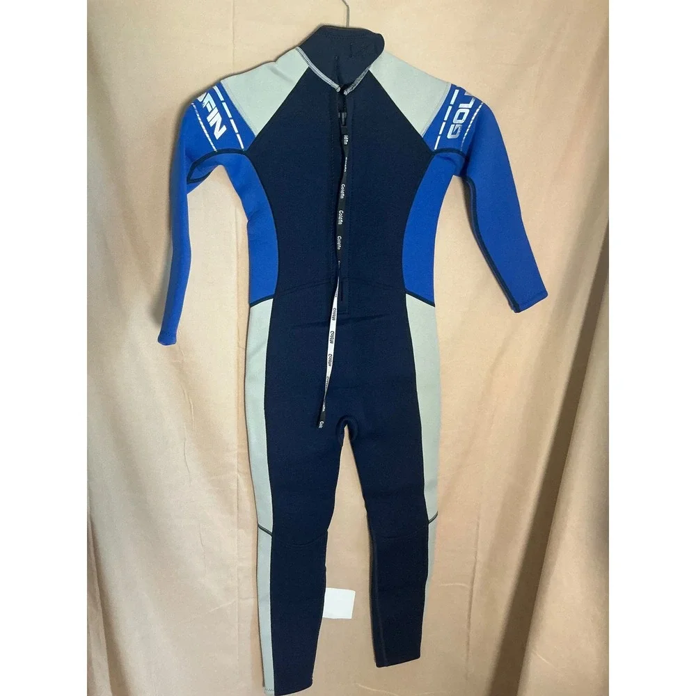 GoldFin Wetsuit Kids Size 12 Blue Excellent 3mm Neoprene Full Body Back Zip
